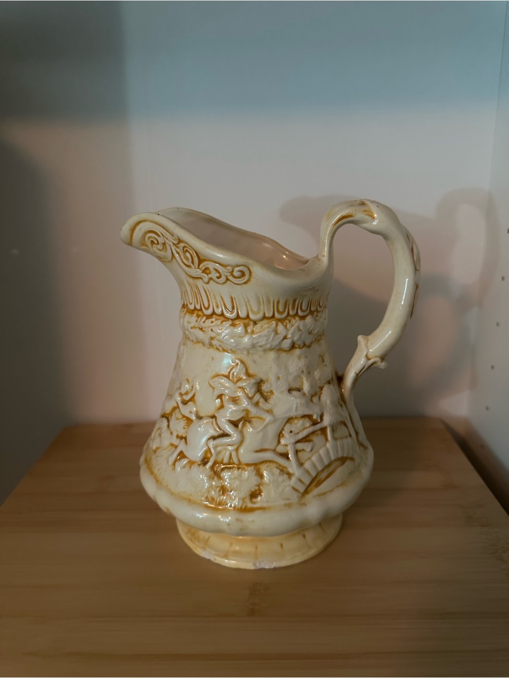 Antique-Style Cream Ceramic Pitcher